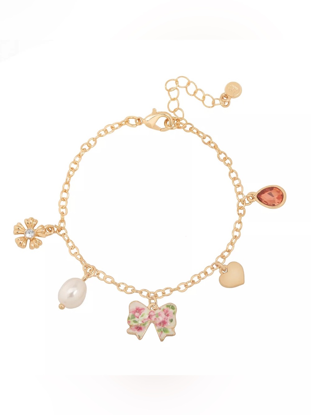 LC Lauren Conrad Gold-Tone Heart & Antique Flower Print Bow Charm Bracelet